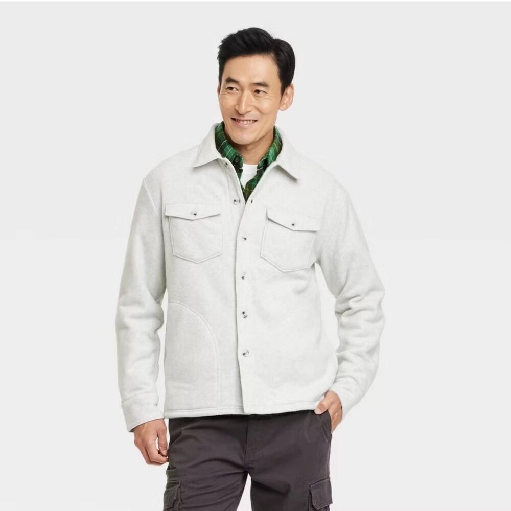Goodfellow & Co. Light Grey Men's Fleece Shirt Jacket size XXL NEW Lt Grey